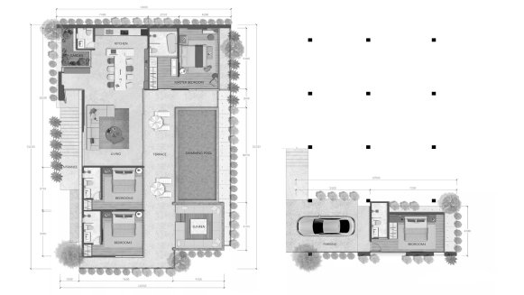Villa floor plan, 4 bedrooms in Coast Breeze Residences Samui No. 11006 (2D)